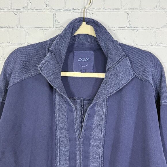 Aerie Oversized Crop Pullover Sweater Women Medium Blue Dolman Knit Activewear - Picture 3 of 10